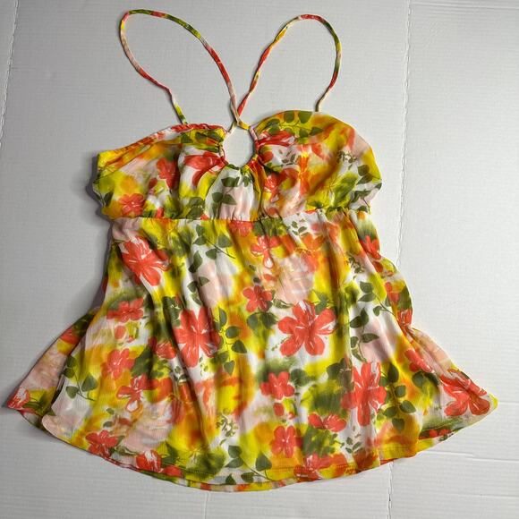 XL Y2K VTG Bongo Floral Halter Top 2000s Retro Festival Boho Fairycore Beachwear - Picture 1 of 6